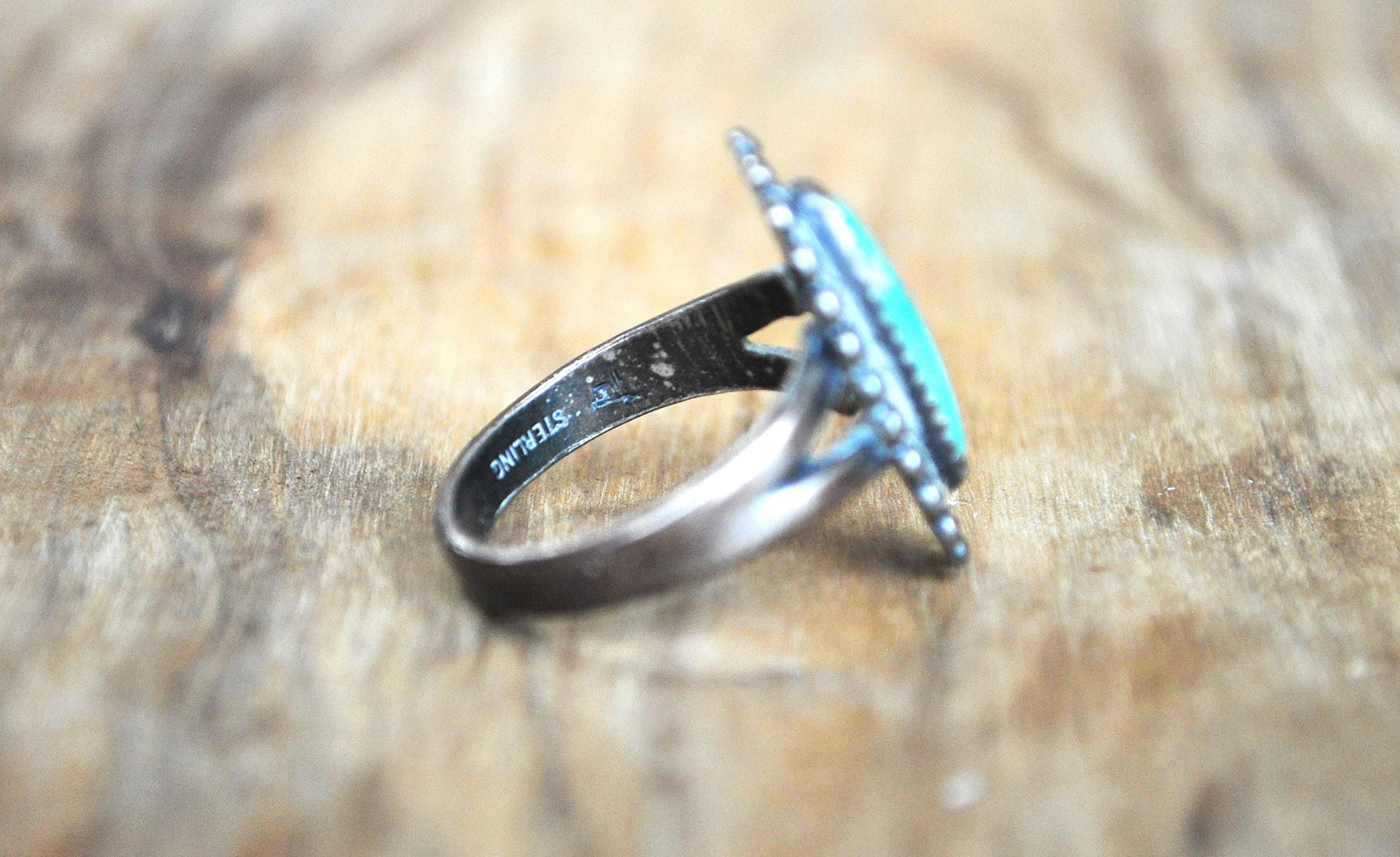 Vintage Bell Trading Post Sterling Ring Turquoise Stone, Size 6.5