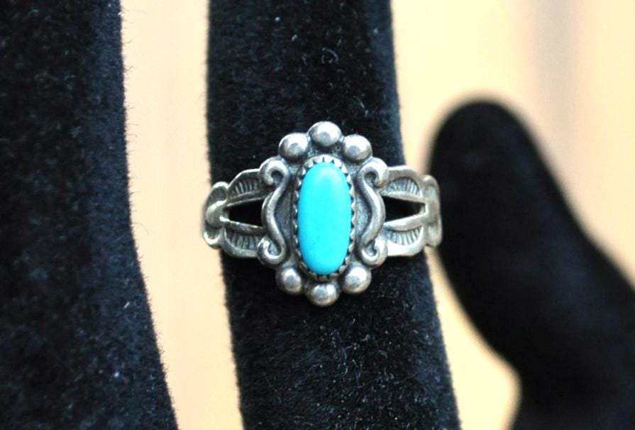 Vintage Bell Trading Post Sterling Ring Turquoise Stone, Size 3, Authentic Native American Jewelry, Authentic Turquoise Ring, 925 Silver