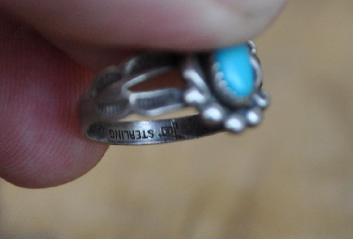 Vintage Bell Trading Post Sterling Ring Turquoise Stone, Size 3, Authentic Native American Jewelry, Authentic Turquoise Ring, 925 Silver