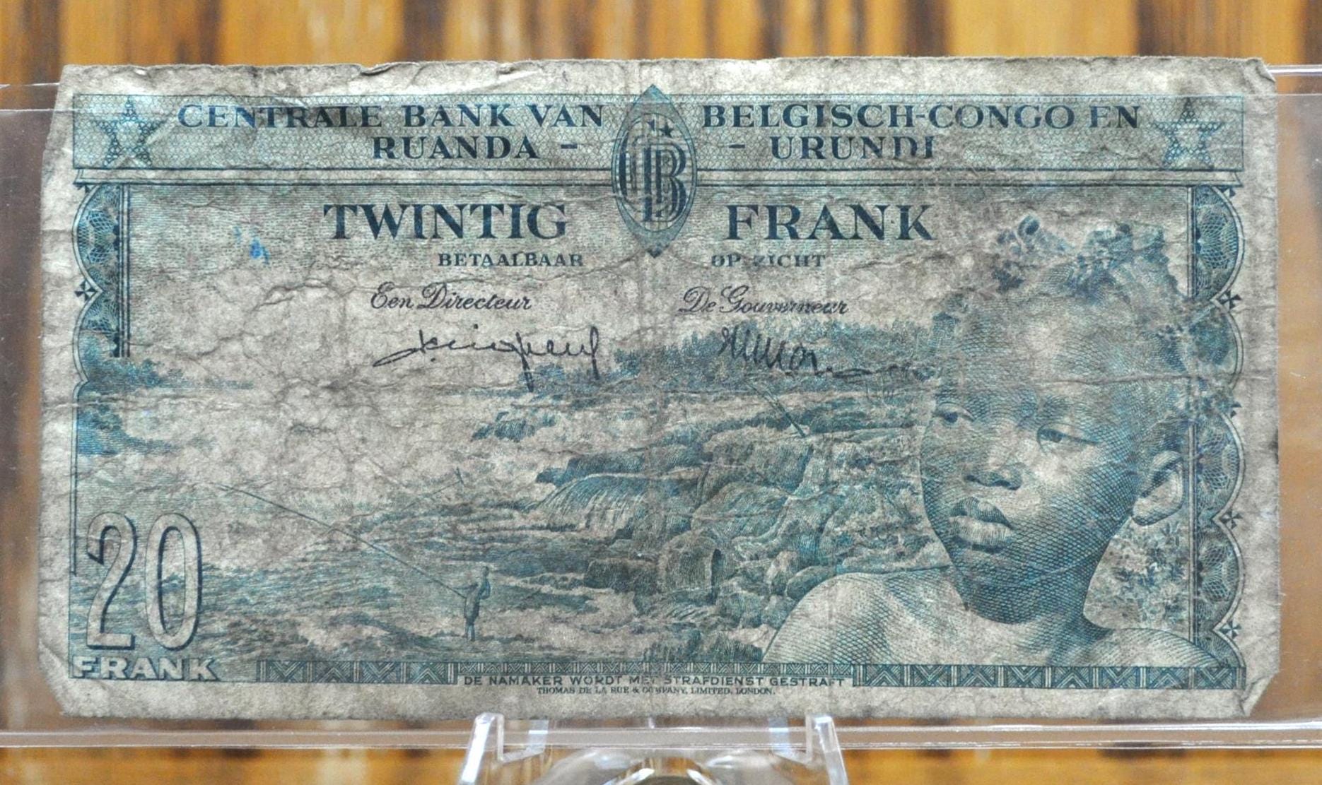 1957 Central Bank of Belgian Congo, Rwanda-Urundi 20 Francs Note - Belgium Colonial Currency - 1957 Belgian Congo Twenty Francs Note - P#31