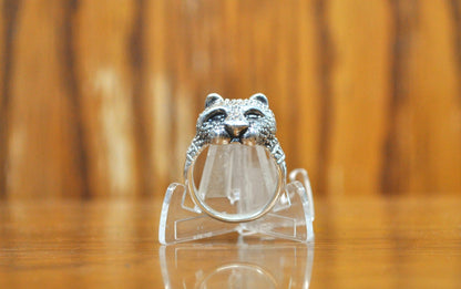 Vintage 925 Sterling Silver Leopard Head Ring - Size 10 - Sterling Silver Jungle Cat Ring