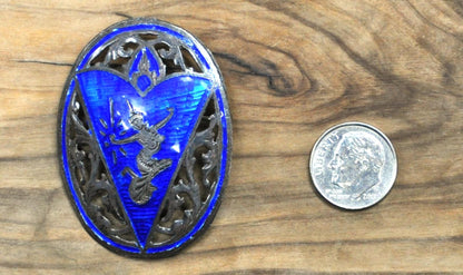 Vintage 1930s Siam Sterling Silver Blue Mekkala Goddess Brooch - Goddess of Lightning Thailand Pin - Antique Sterling 925 Thai Goddess Pin