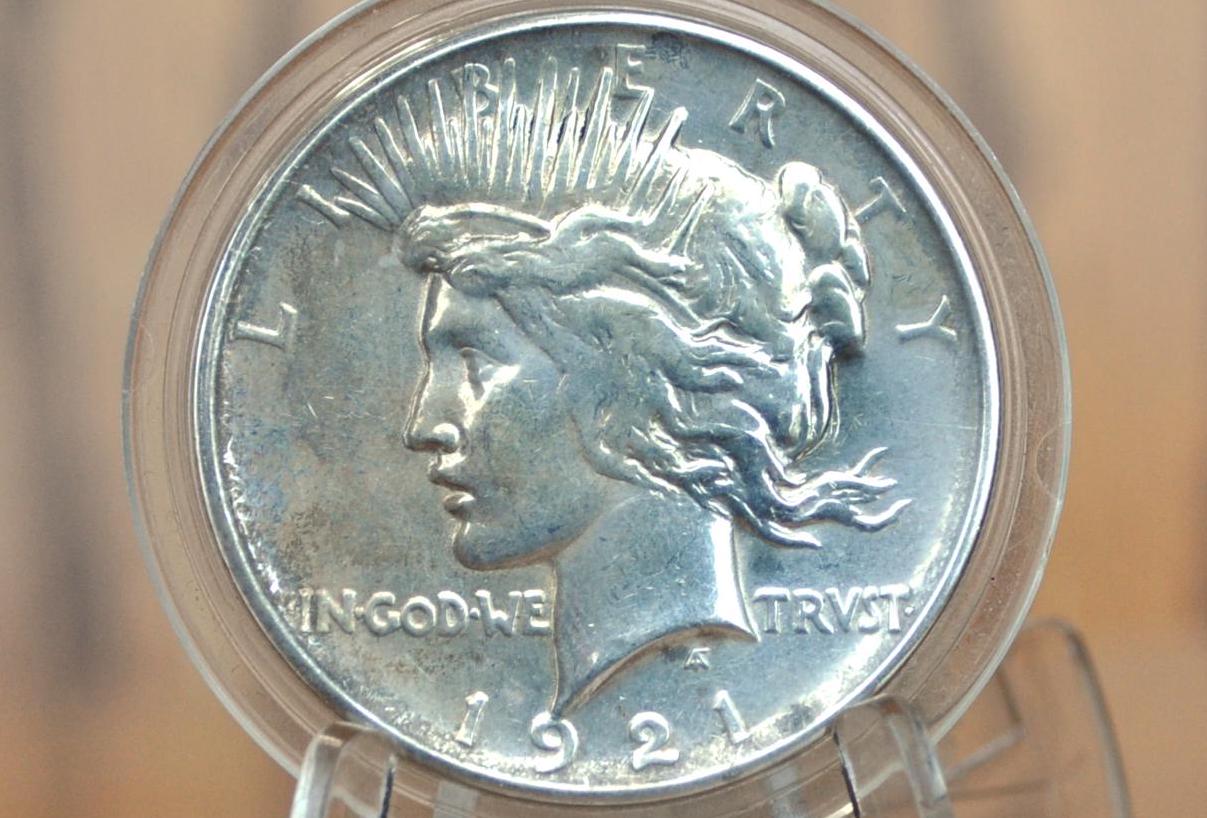 1921 Peace Silver Dollar - AU Detail, Cleaned - 1921 High Relief Peace Dollar Silver - Rarer Coin