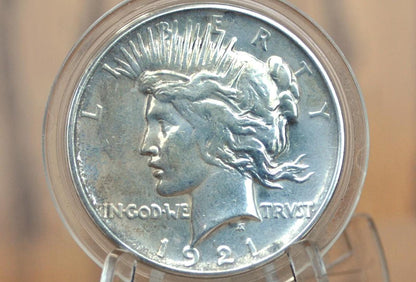 1921 Peace Silver Dollar - AU Detail, Cleaned - 1921 High Relief Peace Dollar Silver - Rarer Coin