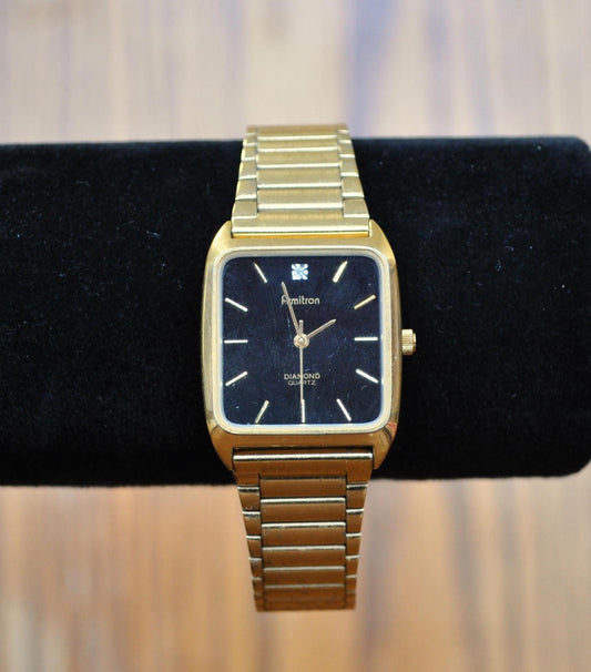 Vintage Armitron Gold-Toned Diamond Quartz Tank Watch - Unisex Vintage Watch - 20/2118A Model - Armitron Diamond Gold Watch - Does Not Work