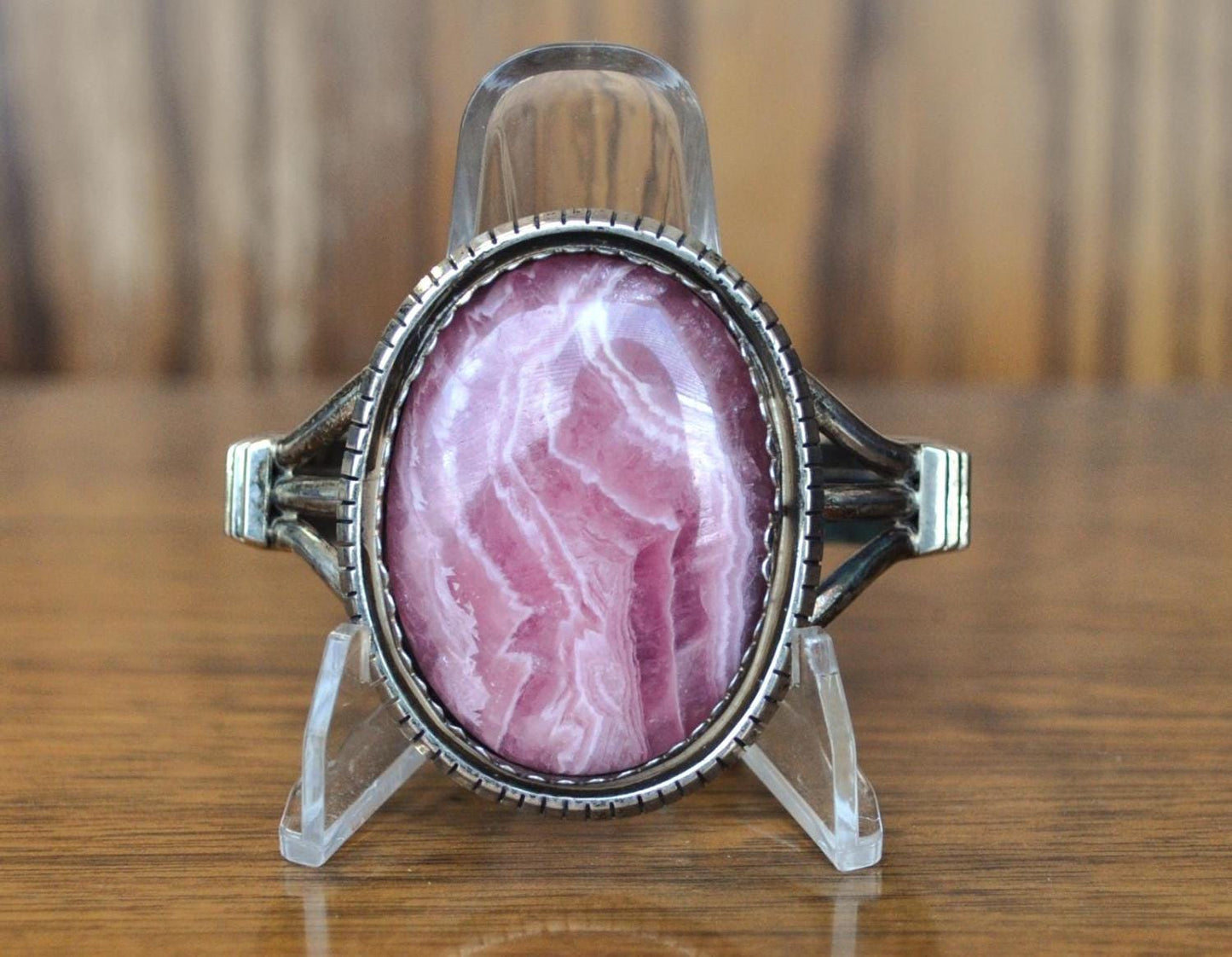 Vintage Navajo Sterling Silver Rhodochrosite Cuff Bracelet - Stunning Vintage "D" Stamped Sterling 925 Native American Rhodochrosite Cuff
