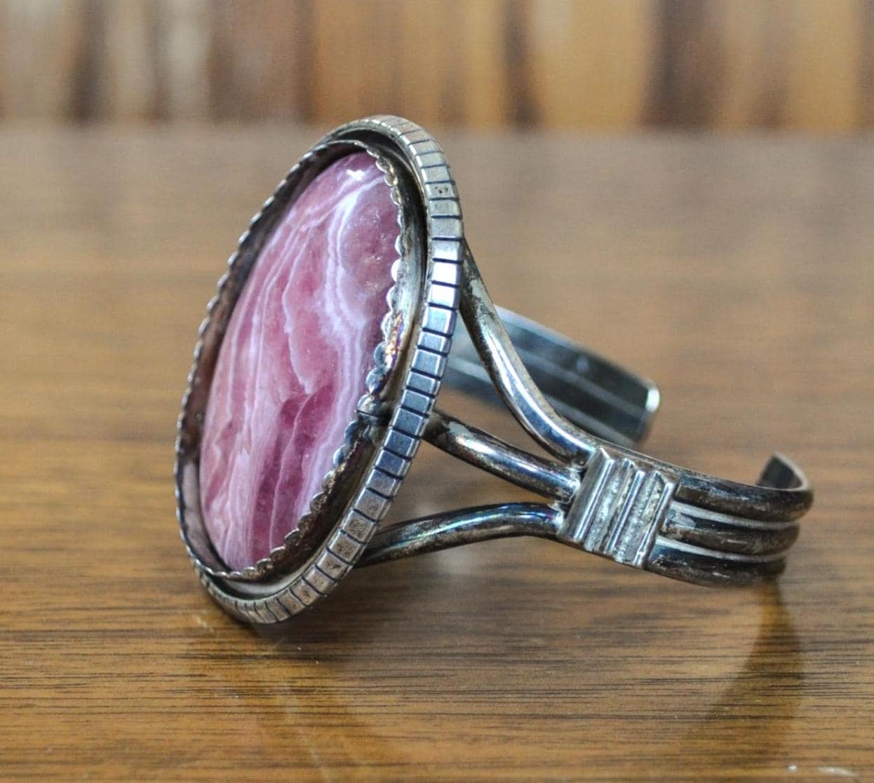 Vintage Navajo Sterling Silver Rhodochrosite Cuff Bracelet - Stunning Vintage "D" Stamped Sterling 925 Native American Rhodochrosite Cuff