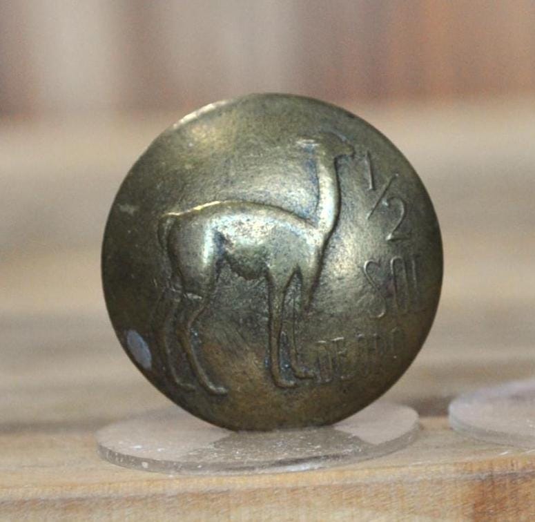 Vintage Peru 1/2 Sol De Oro Llama Coin Button - 1960s Issue Peru Sol de Oro Coin - Vintage Peru Llama Coin Coat Button