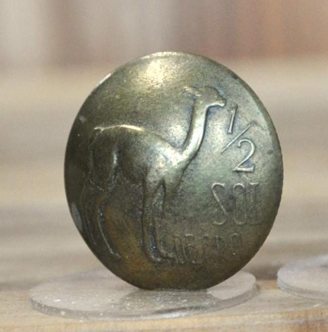 Vintage Peru 1/2 Sol De Oro Llama Coin Button - 1960s Issue Peru Sol de Oro Coin - Vintage Peru Llama Coin Coat Button