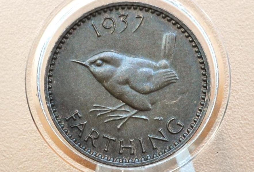 1944 Farthing Great Britain - Great Condition - UK 1 Farthing 1944 Wren Design - King George VI - British One Farthing 1944