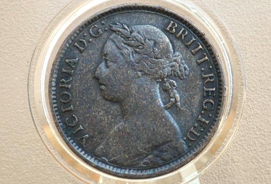 1895 Farthing Great Britain, Second Portrait - VF, Great Coin - UK Farthing 1895 Bun Head - Queen Victoria Young Head - Bronze