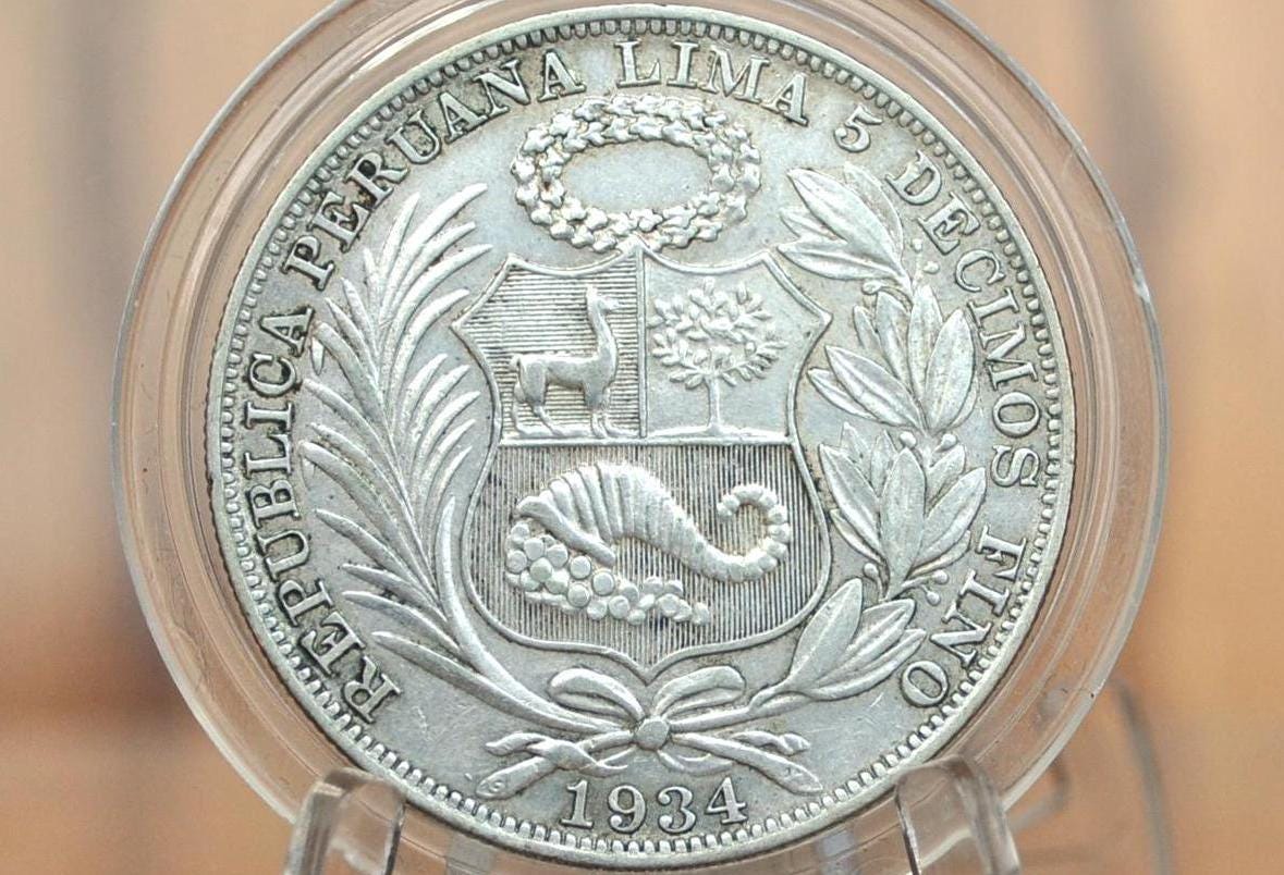 1934 Peru Silver Un Sol - AU Condition - 1934 1 Sol Peru Silver Un Sol 1934 TF Republica Peruana Lima