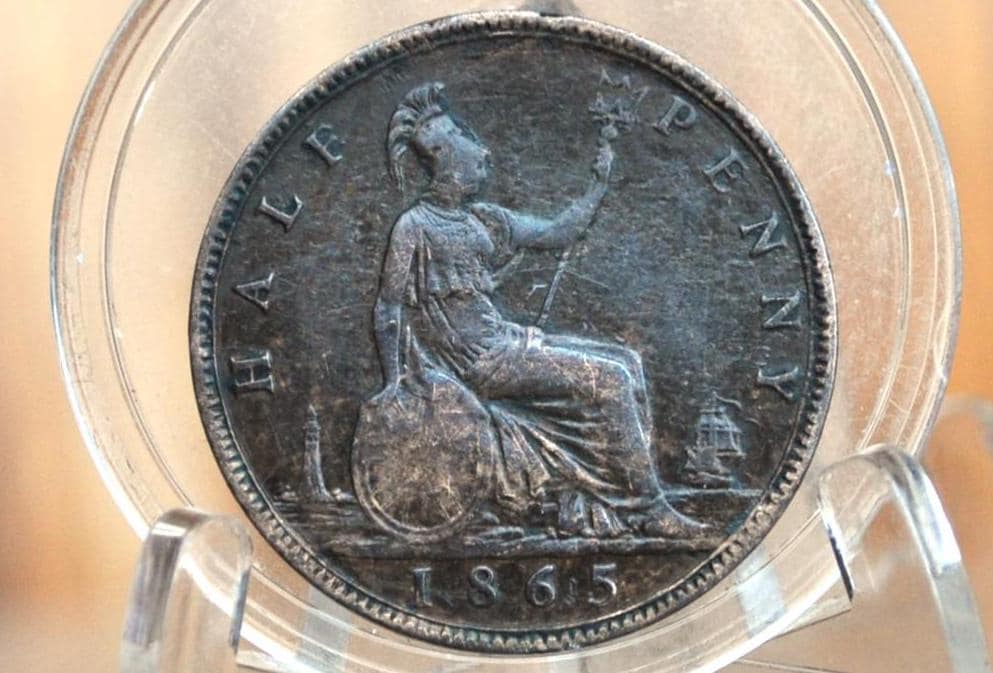 1865 Great Britain Half Penny - VF++, UK Half Penny 1865 - Queen Victoria 1/2 Penny - Bronze - ha'penny 1865