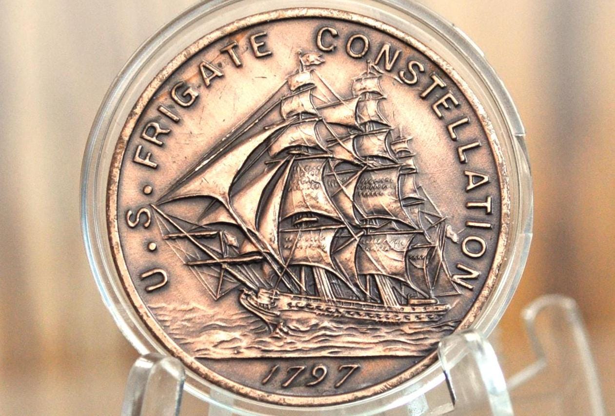 Frigate Constellation Medal, Rainbow Toned, Made From Parts of the Constellation, The First Ship Of The Us Navy Souvenir Commemorative