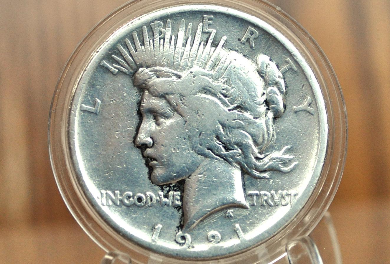 1921 Peace Silver Dollar - Great Detail, Cleaned - 1921 High Relief Peace Dollar Silver - Rarer Coin