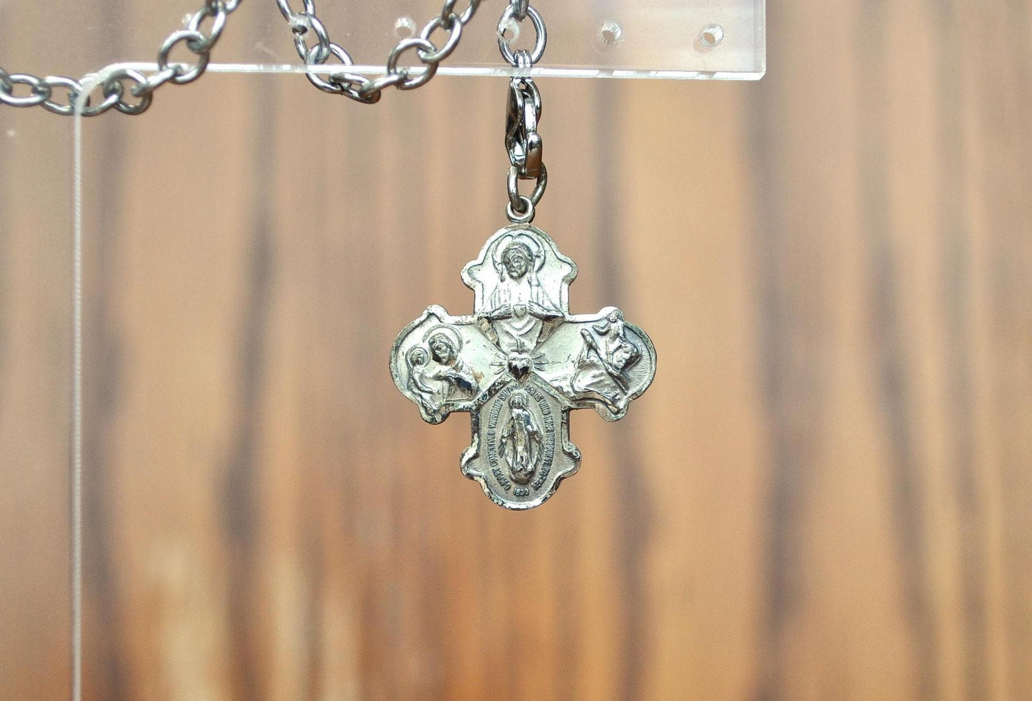 Antique HMH Religious 4 Way Cross Medal Pendant 1830 - 4 Way Cross Pendant - Religious Medal - 4 Way Sterling Creed HMH Religious Cross