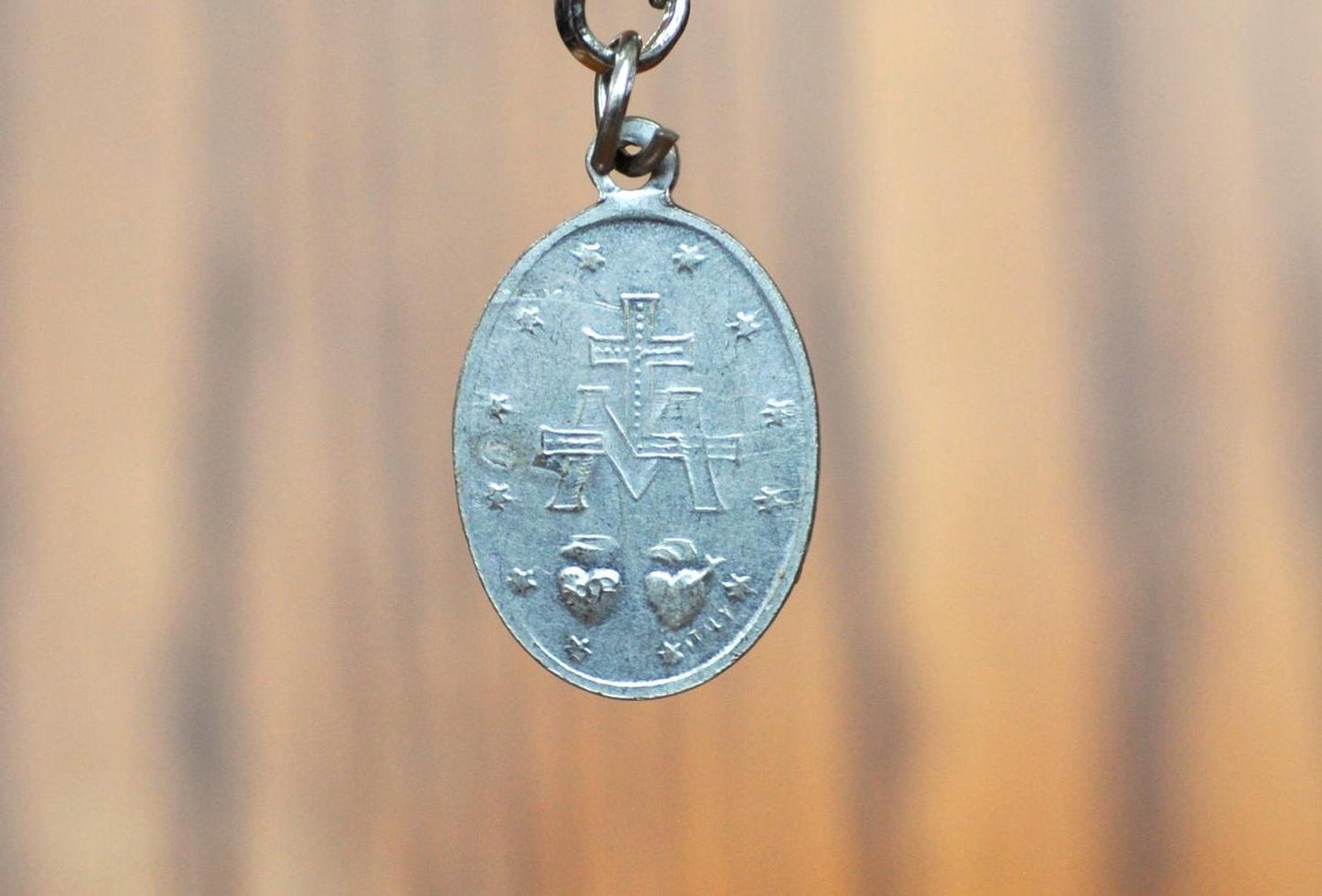 Vintage HMH Religious Mary Mother of Jesus Pendant - Catholic Miraculous Pendant Sterling Creed - Virgin Mary Sterling Creed HMH Charm