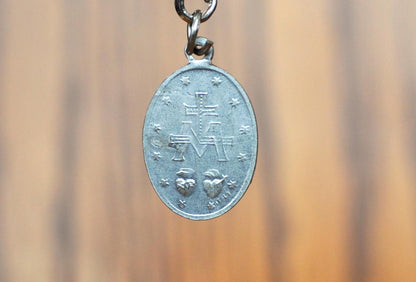 Vintage HMH Religious Mary Mother of Jesus Pendant - Catholic Miraculous Pendant Sterling Creed - Virgin Mary Sterling Creed HMH Charm