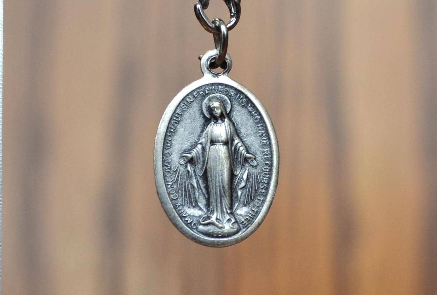 Vintage HMH Religious Mary Mother of Jesus Pendant - Catholic Miraculous Pendant Sterling Creed - Virgin Mary Sterling Creed HMH Charm