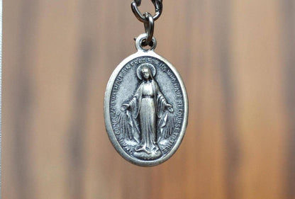 Vintage HMH Religious Mary Mother of Jesus Pendant - Catholic Miraculous Pendant Sterling Creed - Virgin Mary Sterling Creed HMH Charm