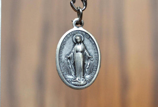Vintage HMH Religious Mary Mother of Jesus Pendant - Catholic Miraculous Pendant Sterling Creed - Virgin Mary Sterling Creed HMH Charm