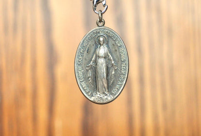 Vintage HMH Religious Mary Mother of Jesus Pendant 1830- Catholic Miraculous Pendant Sterling Creed - Virgin Mary Sterling Creed HMH Charm