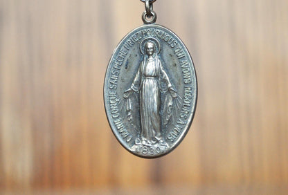 Vintage HMH Religious Mary Mother of Jesus Pendant 1830- Catholic Miraculous Pendant Sterling Creed - Virgin Mary Sterling Creed HMH Charm