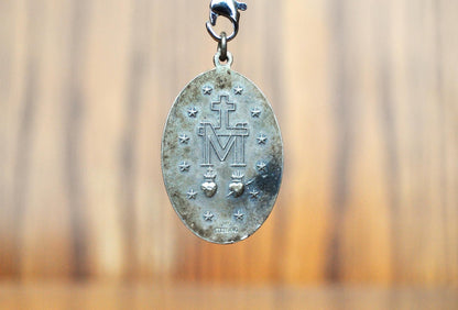 Vintage HMH Religious Mary Mother of Jesus Pendant 1830- Catholic Miraculous Pendant Sterling Creed - Virgin Mary Sterling Creed HMH Charm