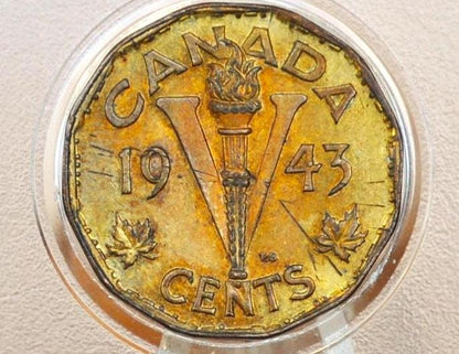 1943 Brass Canada 5 Cent Coin - Morse Code Rim - Canadian Coins - WWII Coins -