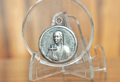 Vintage Saint Ketari Tekakwitha Lily of The Mohawks Circular Charm - Lily of The Mohawks Charm - Saint Ketari Tekakwitha Charm Pendant