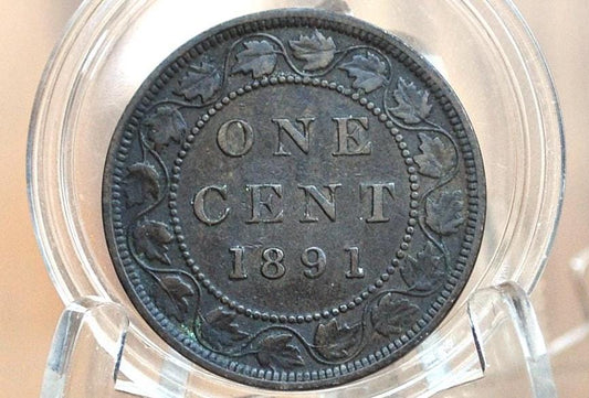 1891 Canadian One Cent - XF (Extremely Fine) Condition - Large Date, Large Leaf, Obv. 2 Variety - 1891 Penny Canada 1 Cent 1891