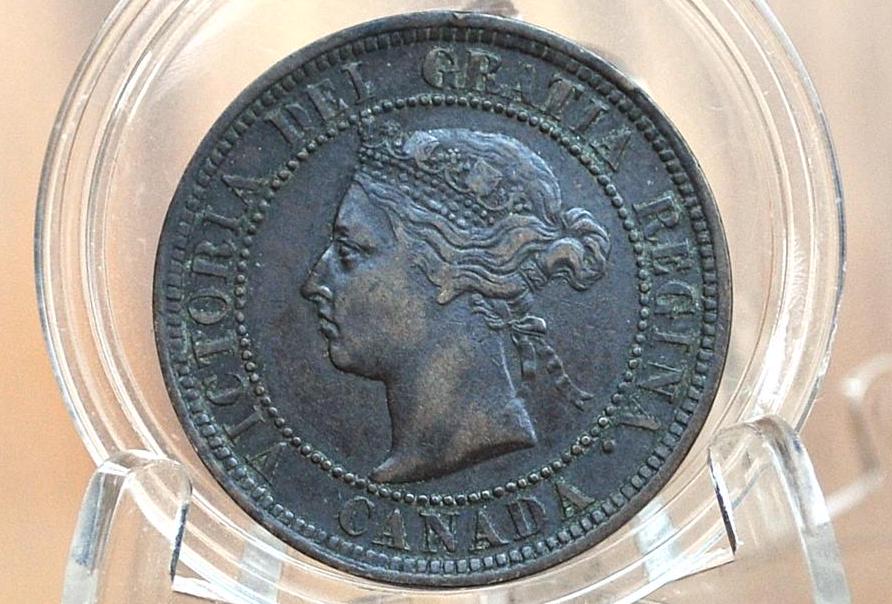 1891 Canadian One Cent - XF (Extremely Fine) Condition - Large Date, Large Leaf, Obv. 2 Variety - 1891 Penny Canada 1 Cent 1891