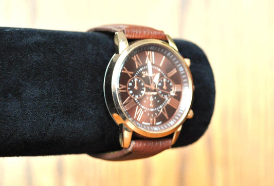 Antique Geneva Platinum Leather Watch - Vintage Platinum Geneva Wrist Watch - Does Not Work!