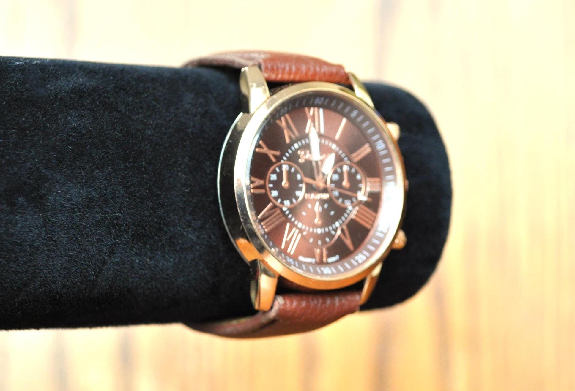 Antique Geneva Platinum Leather Watch - Vintage Platinum Geneva Wrist Watch - Does Not Work!