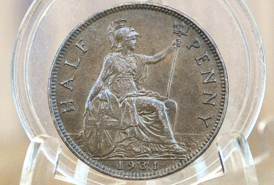 1931 Great Britain Half Penny - VF/XF (Very-Extremely Fine) Condition - UK Half Penny 1931 - King George 1/2 Penny - Bronze - ha'penny 1931