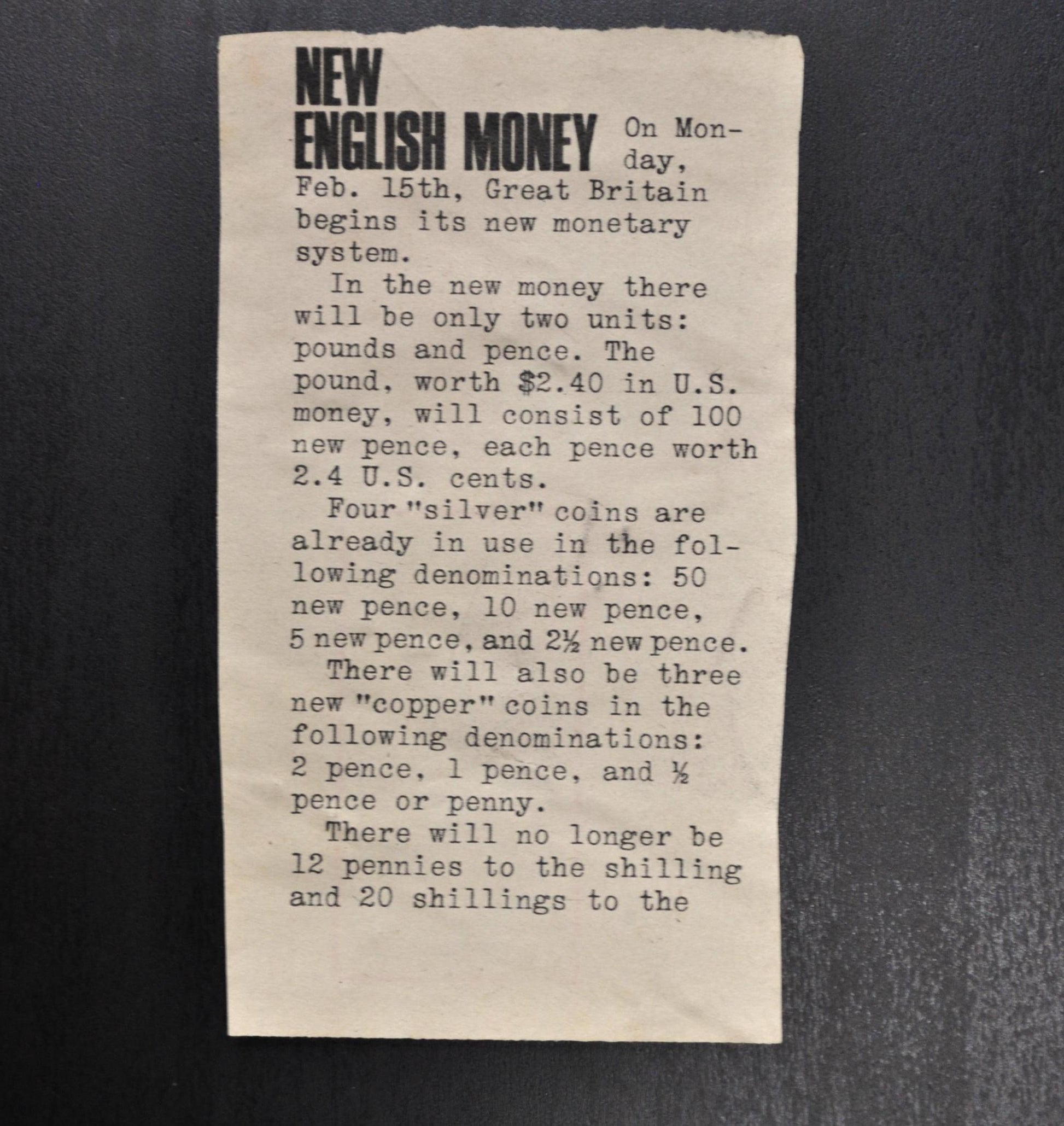 1969-71 British Decimal Day News Articles - Great Britian New Currency - 1971 Decimal Day Newpaper Clippings - British Monetary History