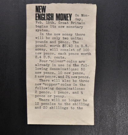 1969-71 British Decimal Day News Articles - Great Britian New Currency - 1971 Decimal Day Newpaper Clippings - British Monetary History