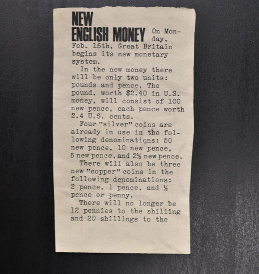 1969-71 British Decimal Day News Articles - Great Britian New Currency - 1971 Decimal Day Newpaper Clippings - British Monetary History