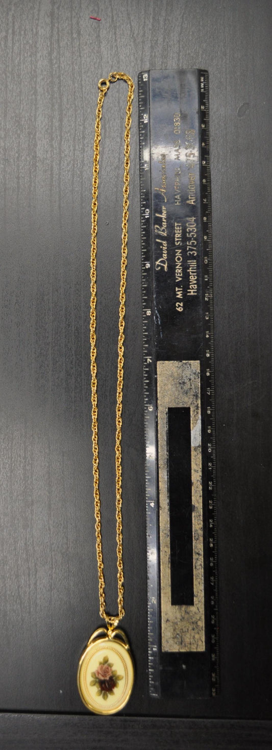 Vintage Avon Gold-Toned Victorian Floral Design Necklace - Avon Rose Necklace - Vintage Avon Gold Rose Pendant Victorian Necklace