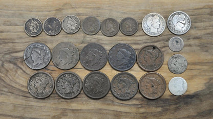 Old US Coin Lot - Exact Coins Photographed - Great Dates, Varying Conditions - Great Deal! Us Large Cents, Barber Quarters, Capped Bust Dime