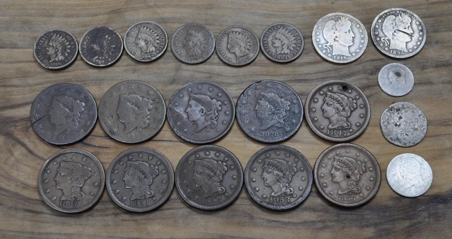 Old US Coin Lot - Exact Coins Photographed - Great Dates, Varying Conditions - Great Deal! Us Large Cents, Barber Quarters, Capped Bust Dime