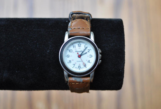 Antique Aqualite Future Strapped Watch - Vintage Aqualite Watch With Brown leather Strap - Not Working!