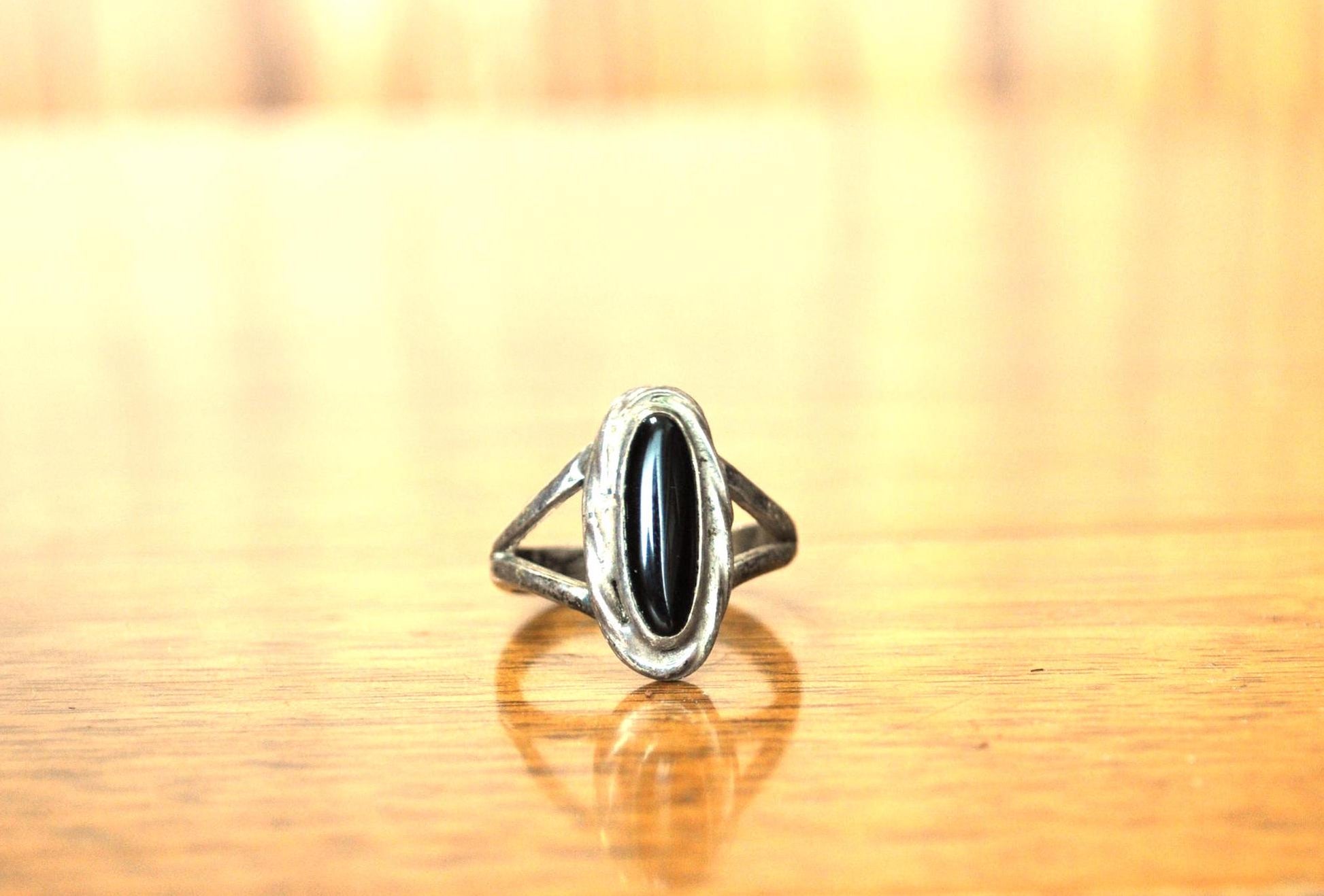 Vintage Sterling Silver Black Onyx Ring - Size 7 - Black Onyx Sterling Silver Ring
