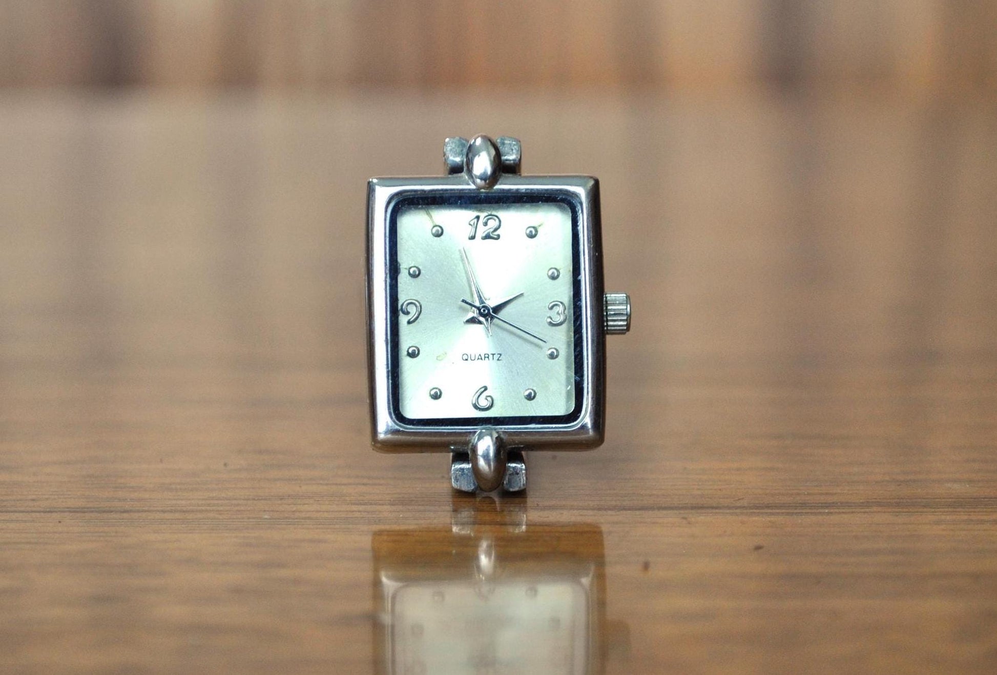 Antique Silver Tone Dial Rectangle Case Link Bracelet Band Watch - Vintage Rectangle Case Link Bracelet - Not Working