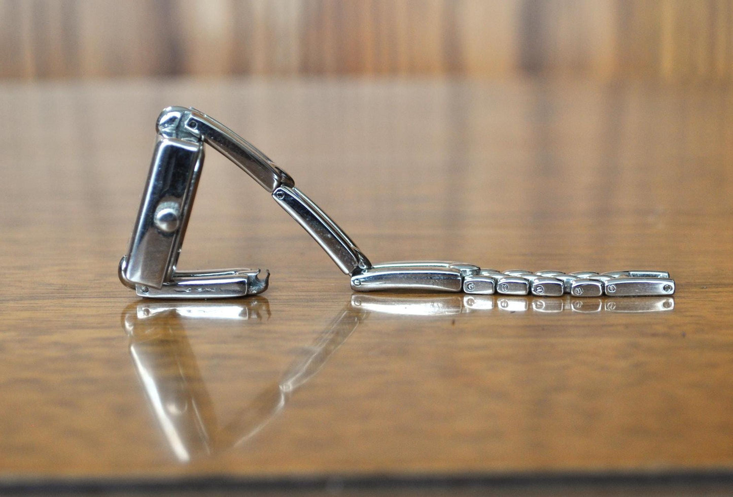 Antique Silver Tone Dial Rectangle Case Link Bracelet Band Watch - Vintage Rectangle Case Link Bracelet - Not Working