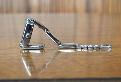 Antique Silver Tone Dial Rectangle Case Link Bracelet Band Watch - Vintage Rectangle Case Link Bracelet - Not Working