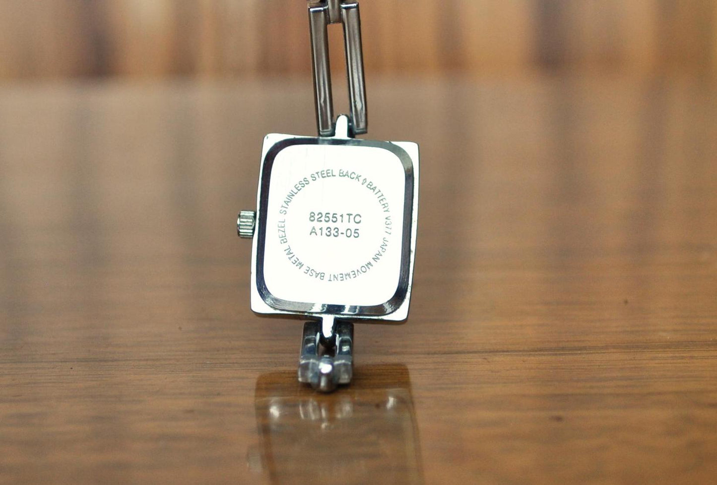 Antique Silver Tone Dial Rectangle Case Link Bracelet Band Watch - Vintage Rectangle Case Link Bracelet - Not Working