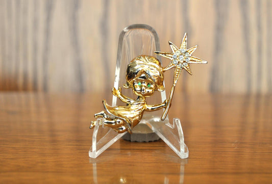 Rare Tancer II Rhinestone Fairy Brooch - Angel Fairy Brooch - Gold Toned Angel Fairy Pin