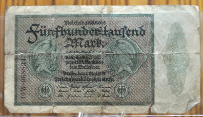 1923 500,000 Mark German Paper Reichsbanknote - Great Condition, Obverse Serial Number Only - 1923 Five Hundred Thousand Mark Note - P#88b