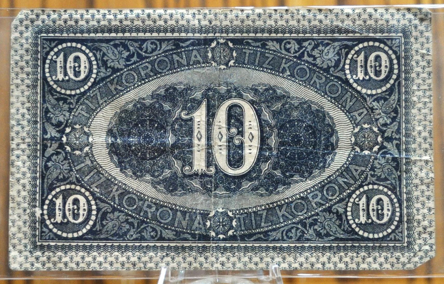 1919 Hungary 10 Korona Note - Rare Post-WWI Hungary Banknote - Second Issue Note, August Date - 1919 Hungarian Ten Korona Note - P#41